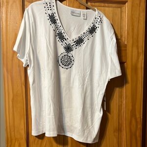 White Embroidered V-Neck Top